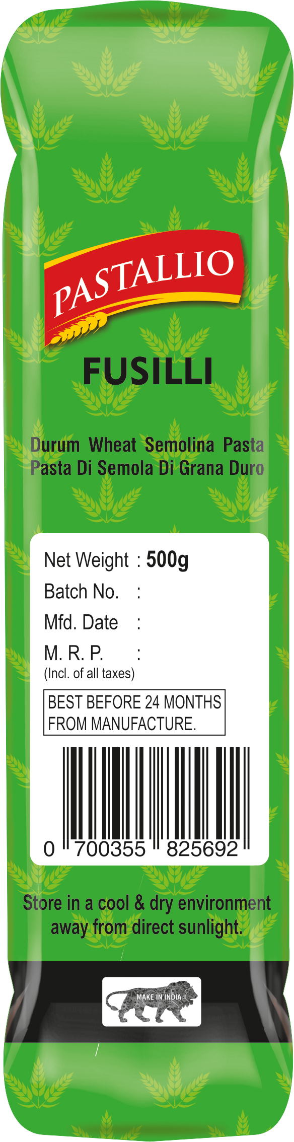Pastallio Fusilli Pasta | 100% Durum Wheat Semolina | No Maida | Spiral Shape Pasta | Ideal for Gravy, Salads & Soups | Vegetarian | Pack of 2 x 500g Packs (1kg Total)