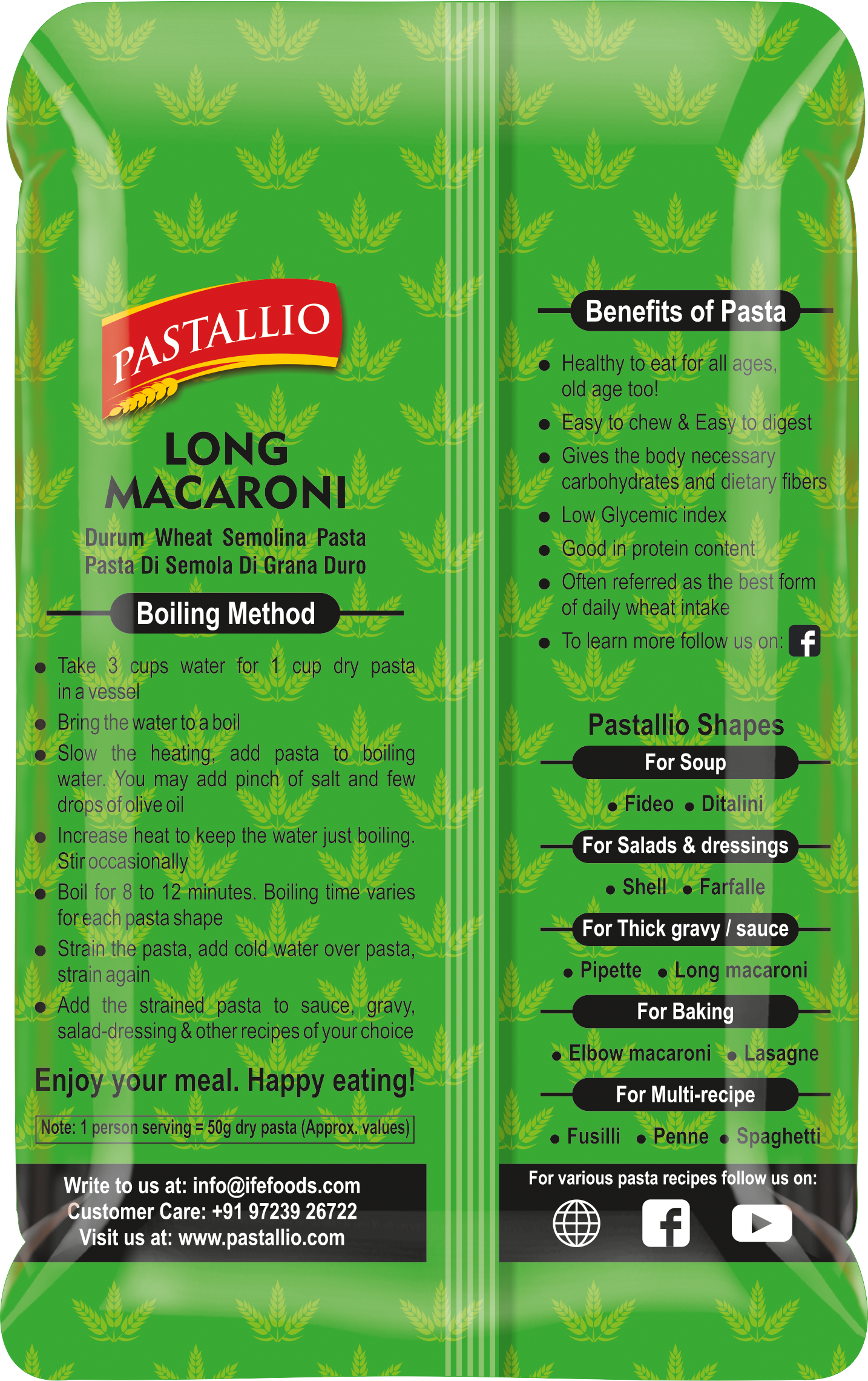 Pastallio Long Macaroni Rigati Pasta – 100% Durum Wheat Semolina | No Maida | No Additives | High in Protein & Fibre – 2 Packs of 500g (1kg Total)