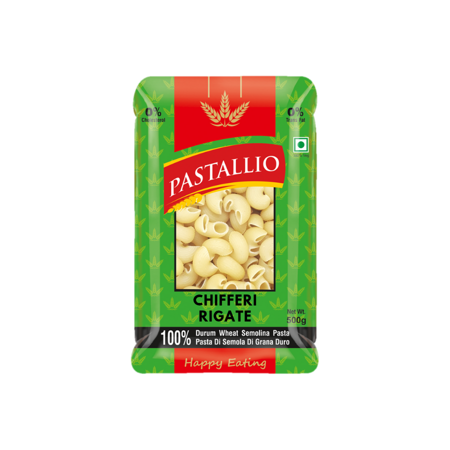 Pastallio Chifferi Rigati Pasta | 100% Durum Wheat Semolina | Pipette/Lumache Shape | Healthy Vegetarian Pasta | Ideal for thick Gravy & Sauces | Pack of 2 x 500g (1kg Total)