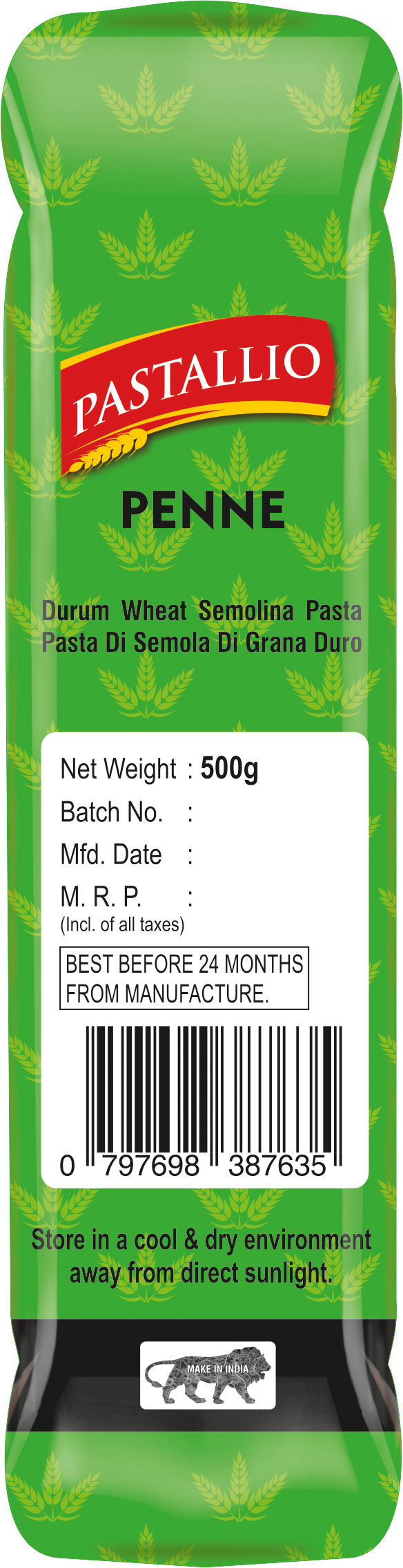 Pastallio Penne Rigate Pasta | 100% Durum Wheat Semolina | No Maida | Pack of 2 x 500g Packs (1kg Total)