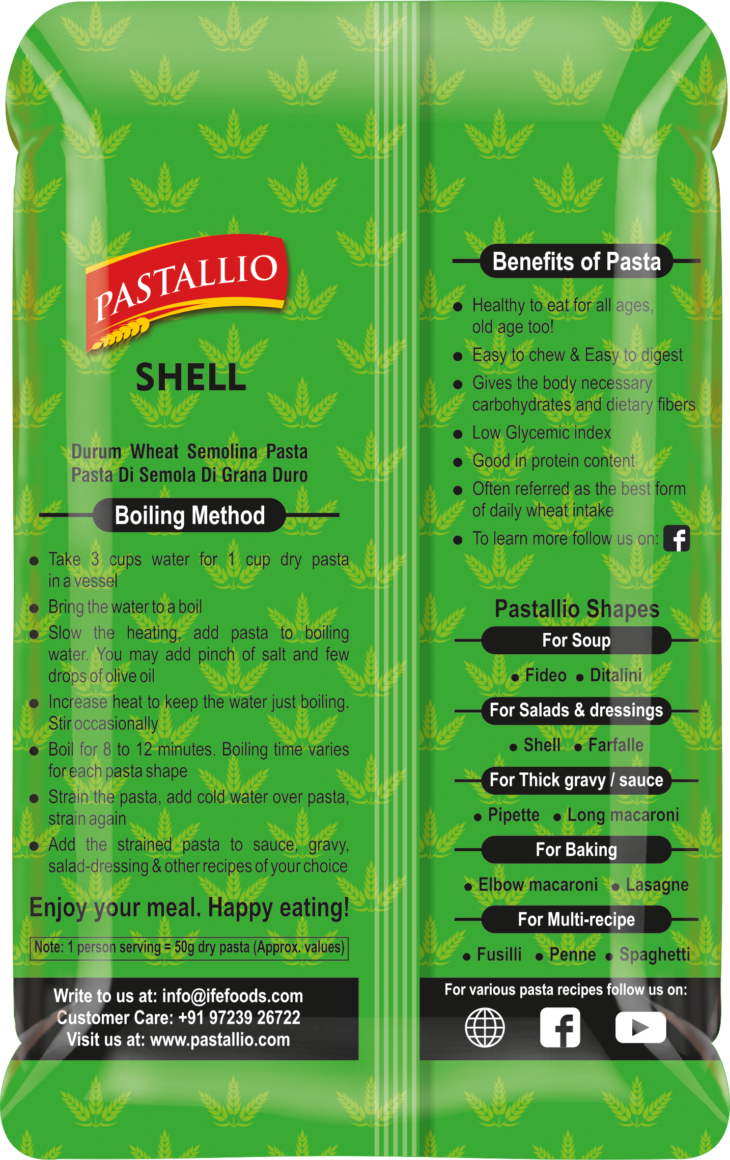Pastallio Durum Wheat Semolina Shell Rigati (2 x 500g)