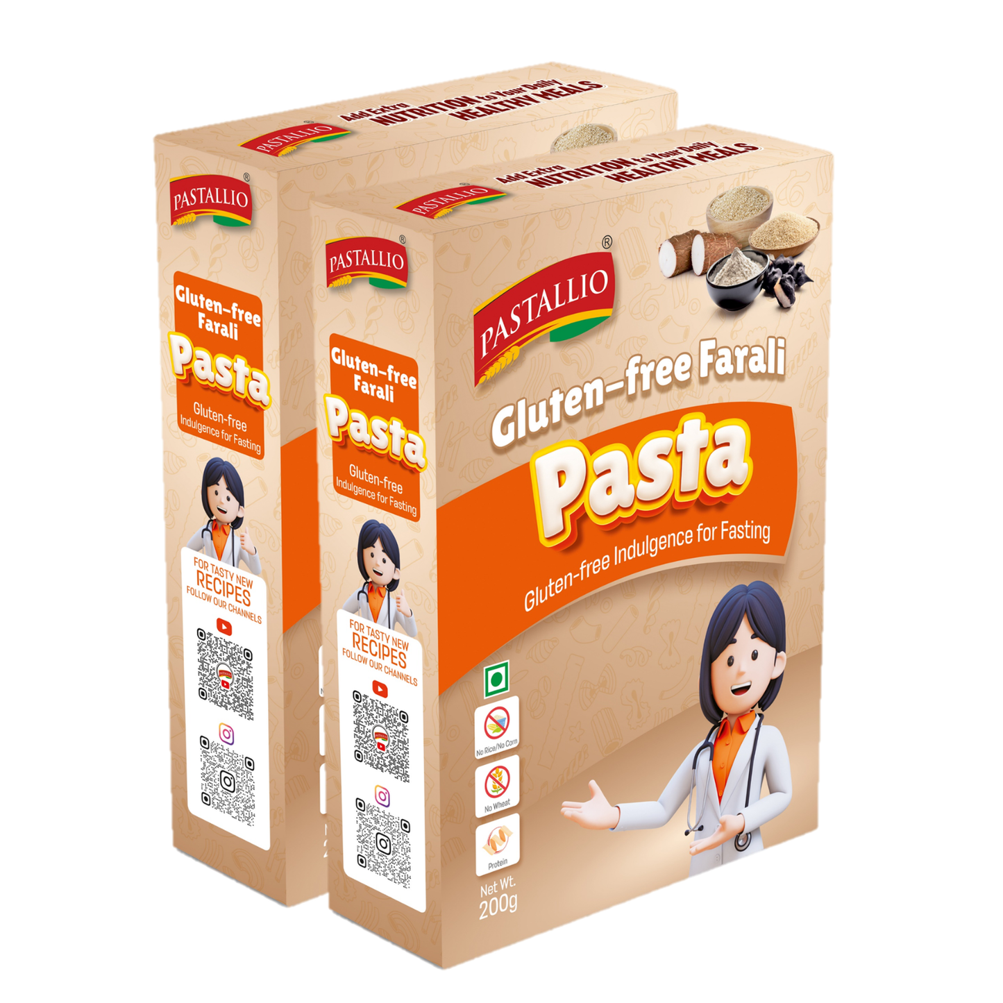 Pastallio Farali Pasta - Gluten Free | Rich in Amaranth, Millet, Tapioca & Water Chestnut Flours | (2 Pack Of 200g) | Fasting Friendly | Satvik | Vegetarian | No Maida | Healthy Pasta for Navratri & Vrat