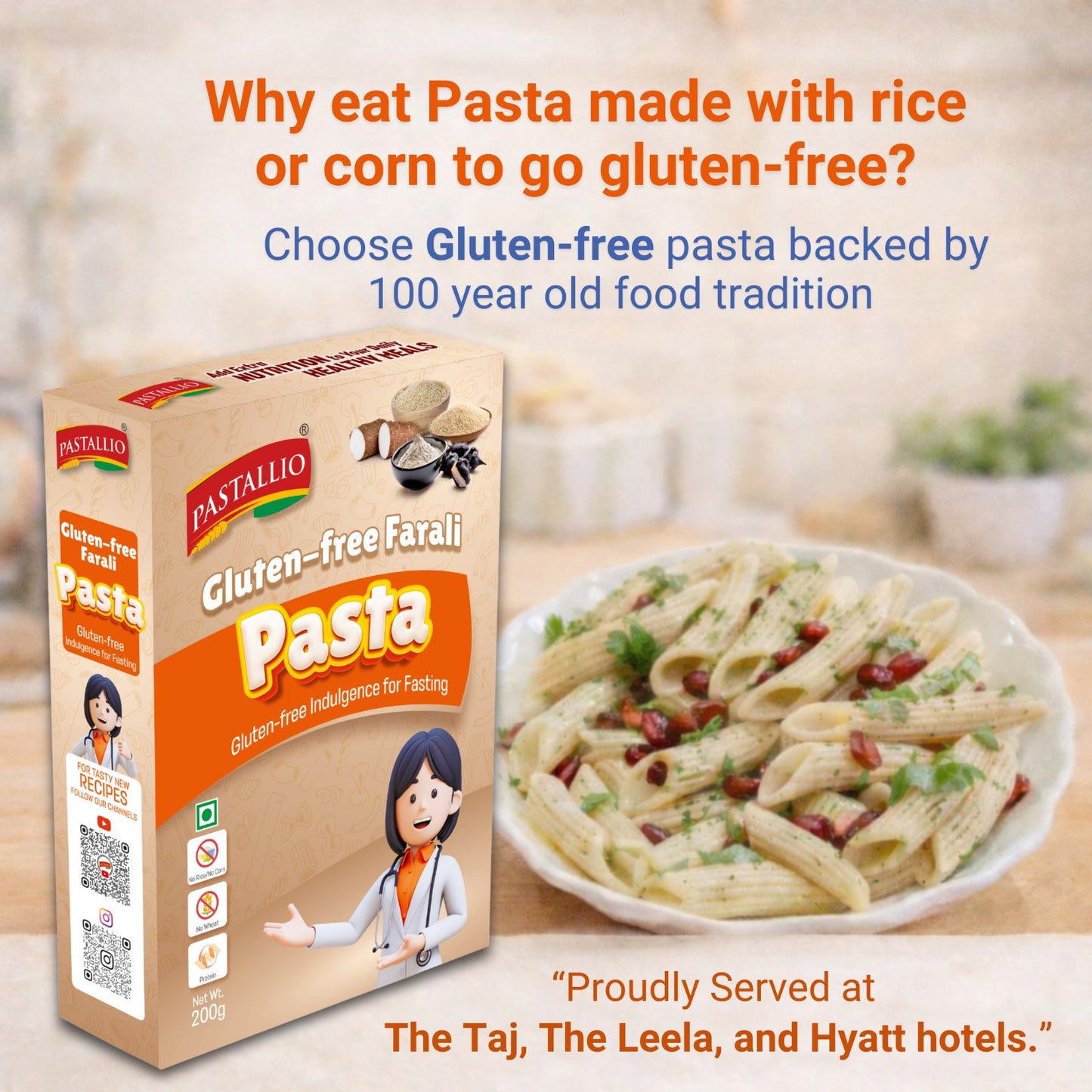 Pastallio Farali Pasta - Gluten Free | Rich in Amaranth, Millet, Tapioca & Water Chestnut Flours | (2 Pack Of 200g) | Fasting Friendly | Satvik | Vegetarian | No Maida | Healthy Pasta for Navratri & Vrat