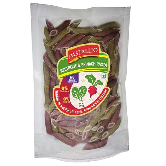 Pastallio Beetroot & Spinach Pasta made of Natural and Pure Beetroot powder and Spinach powder with Durum Wheat semolina (2 Pack of 200g)