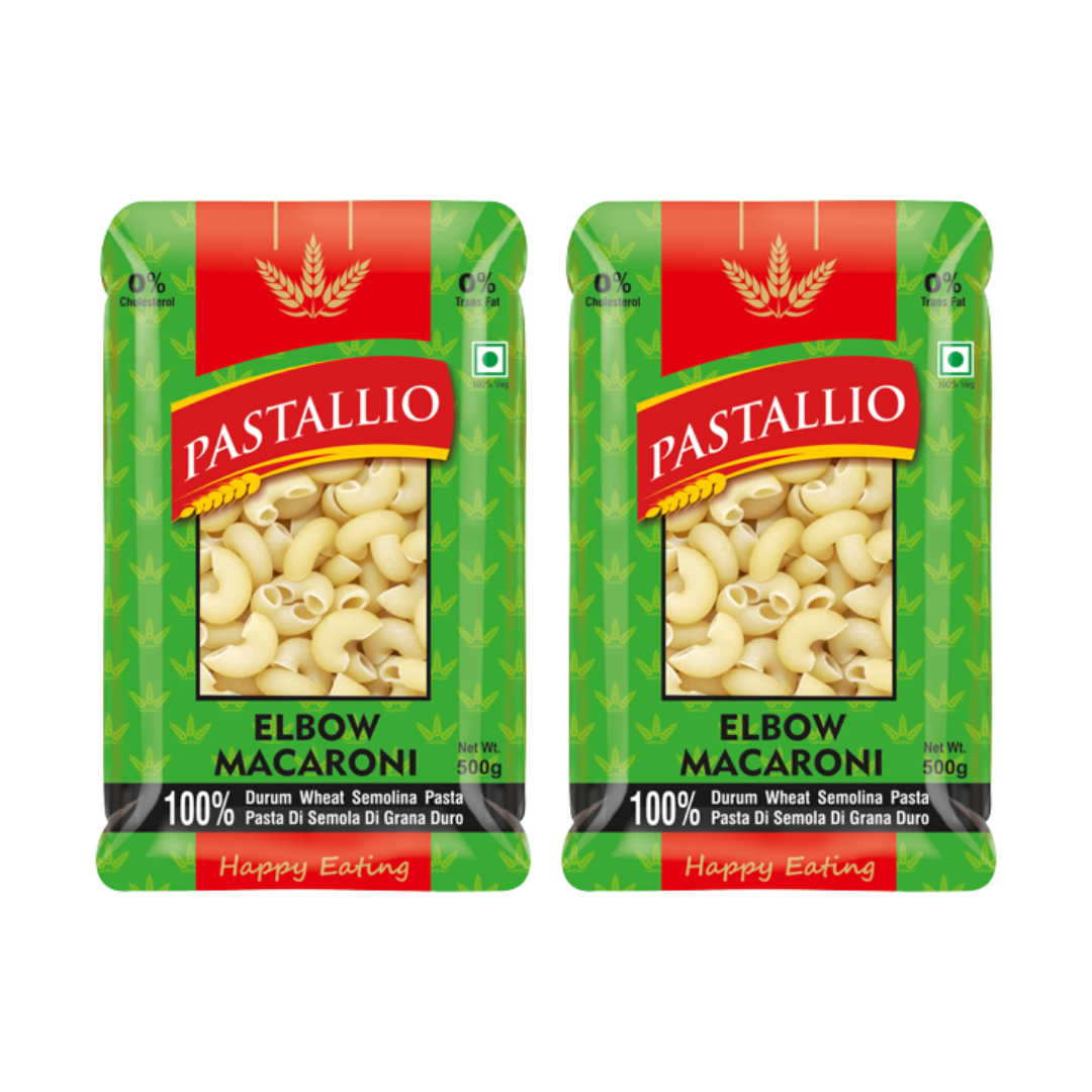 Pastallio Elbow Macaroni Pasta | 100% Durum Wheat Semolina | No Maida | Smooth Texture for Mac & Cheese, Soups & Gravy Dishes | Vegetarian | Pack of 2 X 500g (1kg Total)