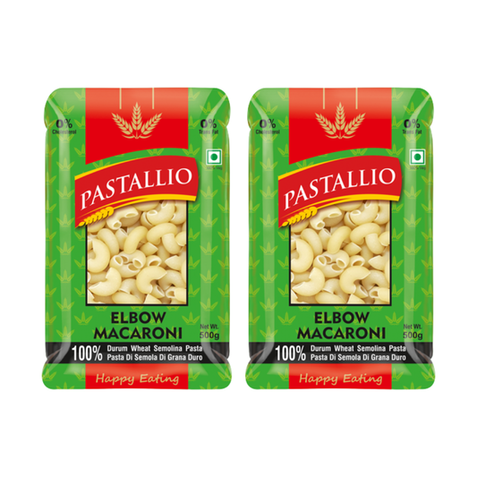 Pastallio Elbow Macaroni Pasta | 100% Durum Wheat Semolina | No Maida | Smooth Texture for Mac & Cheese, Soups & Gravy Dishes | Vegetarian | Pack of 2 X 500g (1kg Total)