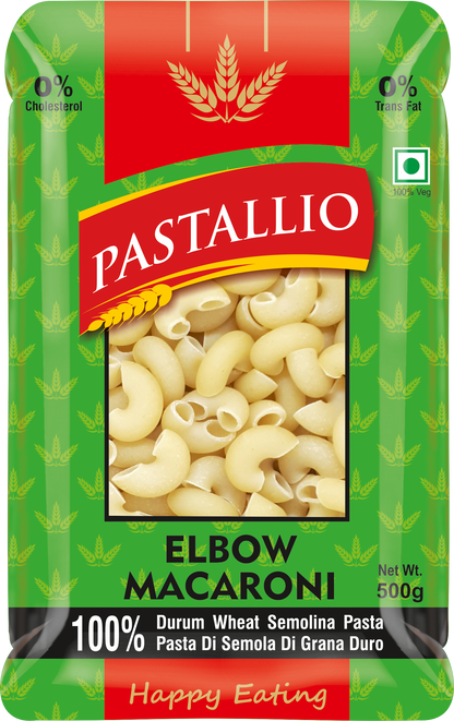 Pastallio Elbow Macaroni Pasta | 100% Durum Wheat Semolina | No Maida | Smooth Texture for Mac & Cheese, Soups & Gravy Dishes | Vegetarian | Pack of 2 X 500g (1kg Total)