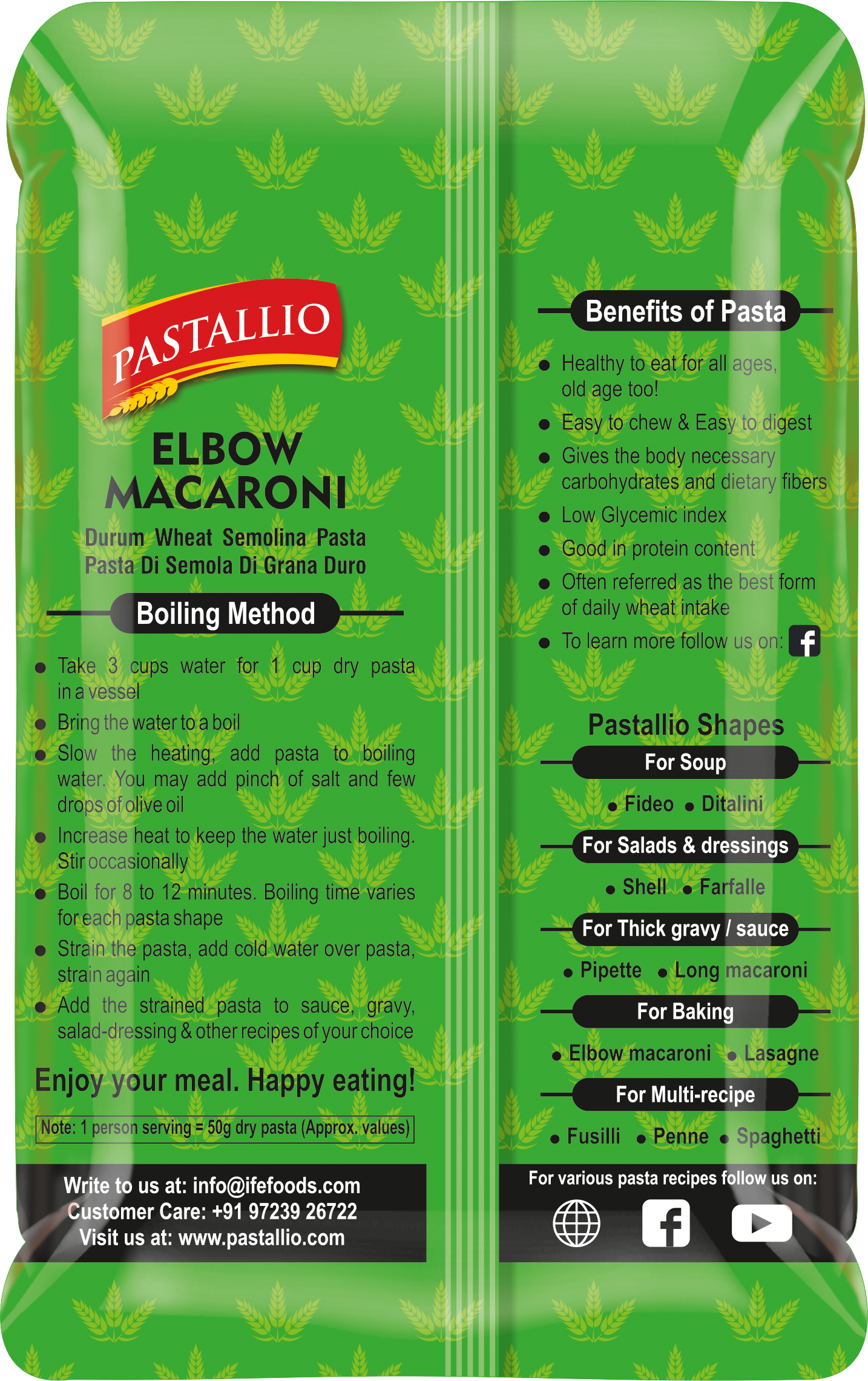 Pastallio Elbow Macaroni Pasta | 100% Durum Wheat Semolina | No Maida | Smooth Texture for Mac & Cheese, Soups & Gravy Dishes | Vegetarian | Pack of 2 X 500g (1kg Total)