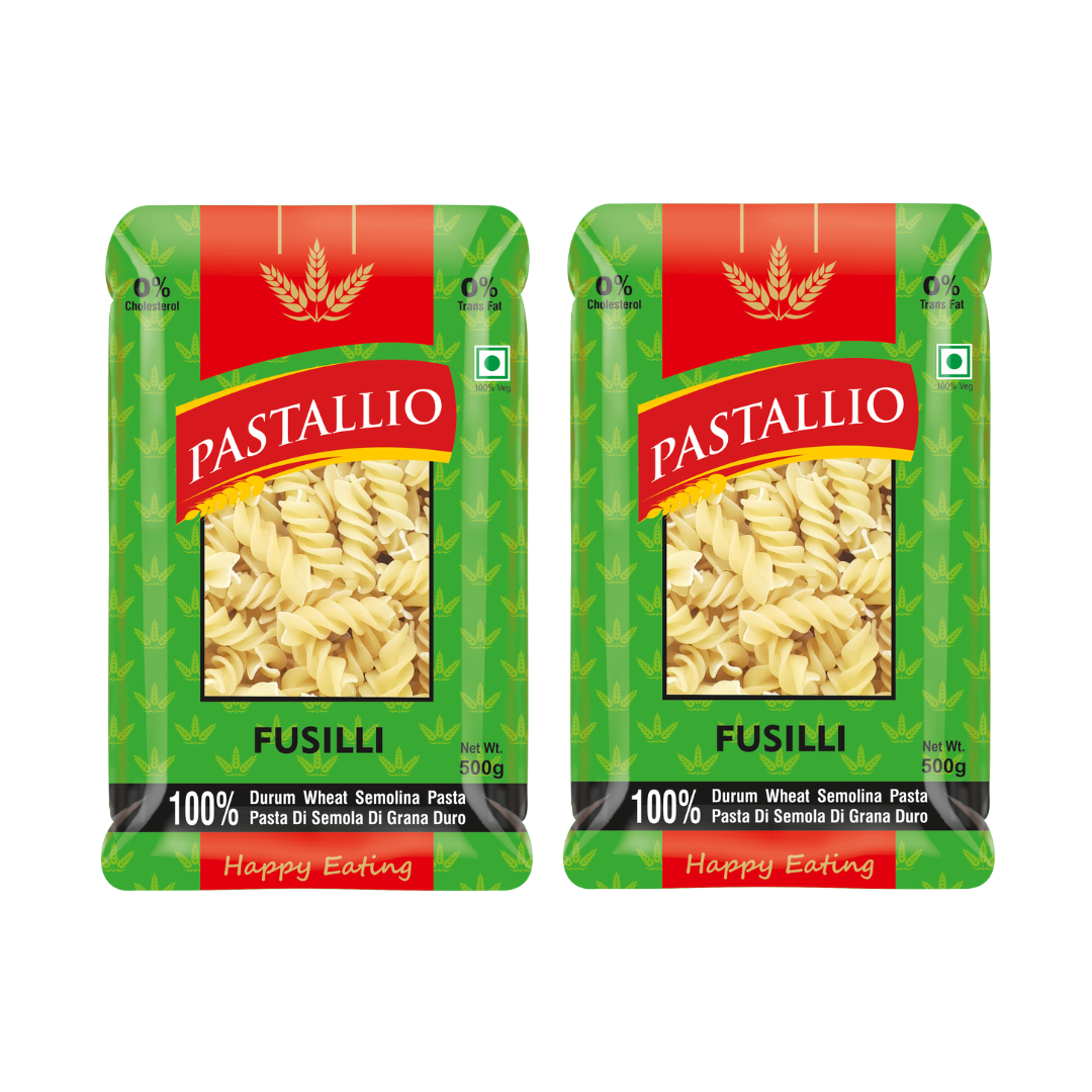 Pastallio Fusilli Pasta | 100% Durum Wheat Semolina | No Maida | Spiral Shape Pasta | Ideal for Gravy, Salads & Soups | Vegetarian | Pack of 2 x 500g Packs (1kg Total)