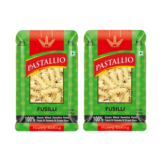 Pastallio Fusilli Pasta | 100% Durum Wheat Semolina | No Maida | Spiral Shape Pasta | Ideal for Gravy, Salads & Soups | Vegetarian | Pack of 2 x 500g Packs (1kg Total)