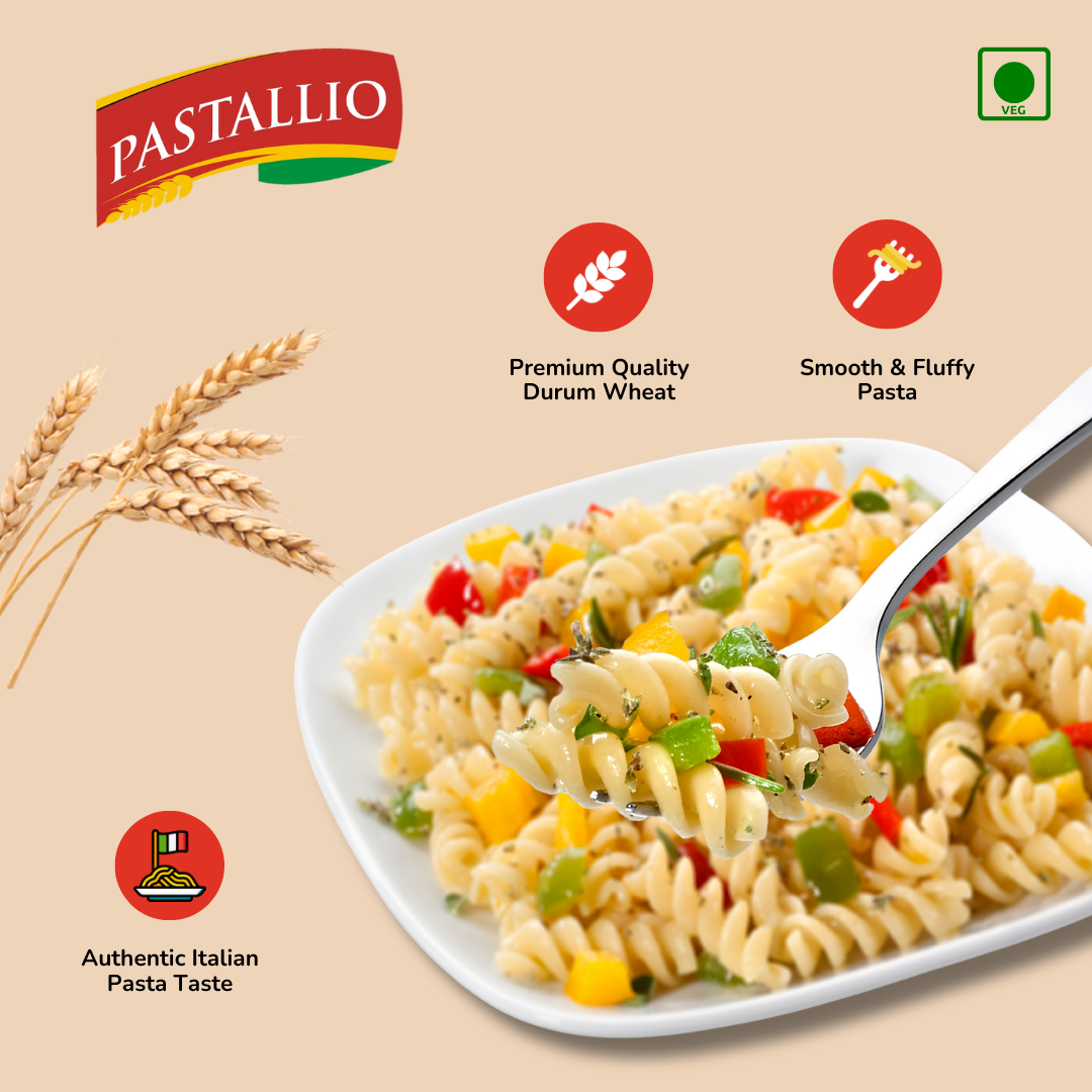 Pastallio Fusilli Pasta | 100% Durum Wheat Semolina | No Maida | Spiral Shape Pasta | Ideal for Gravy, Salads & Soups | Vegetarian | Pack of 2 x 500g Packs (1kg Total)