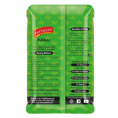 Pastallio Fusilli Pasta | 100% Durum Wheat Semolina | No Maida | Spiral Shape Pasta | Ideal for Gravy, Salads & Soups | Vegetarian | Pack of 2 x 500g Packs (1kg Total)