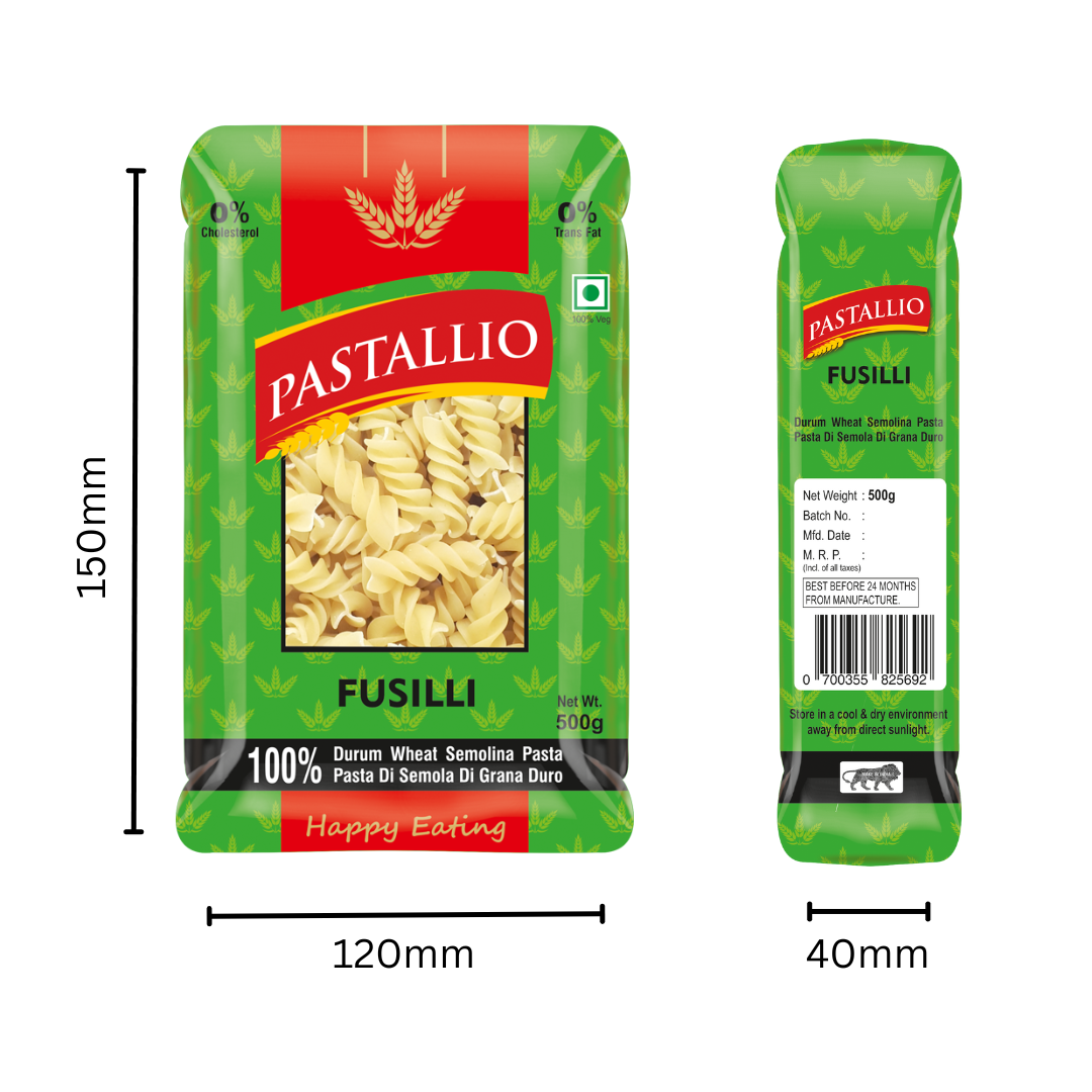 Pastallio Fusilli Pasta | 100% Durum Wheat Semolina | No Maida | Spiral Shape Pasta | Ideal for Gravy, Salads & Soups | Vegetarian | Pack of 2 x 500g Packs (1kg Total)