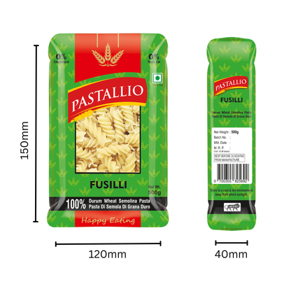 Pastallio Fusilli Pasta | 100% Durum Wheat Semolina | No Maida | Spiral Shape Pasta | Ideal for Gravy, Salads & Soups | Vegetarian | Pack of 2 x 500g Packs (1kg Total)