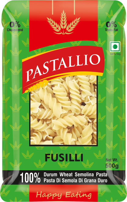 Pastallio Fusilli Pasta | 100% Durum Wheat Semolina | No Maida | Spiral Shape Pasta | Ideal for Gravy, Salads & Soups | Vegetarian | Pack of 2 x 500g Packs (1kg Total)