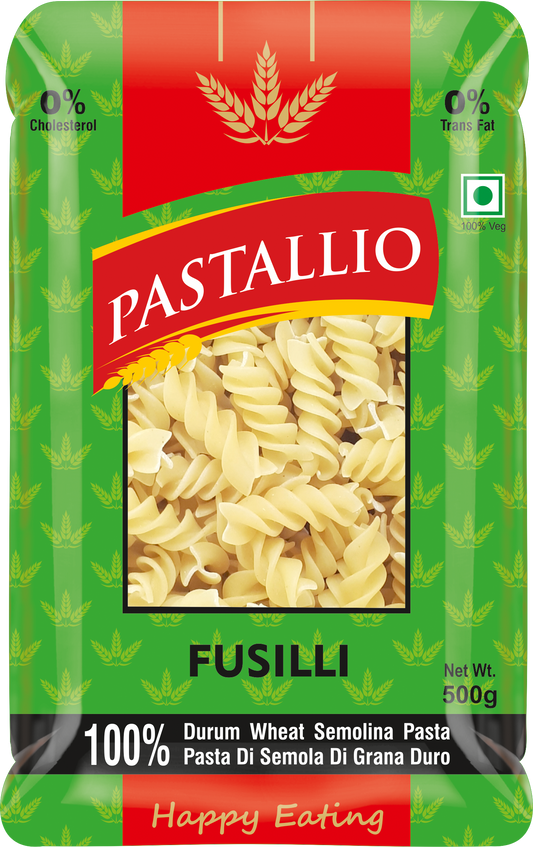 Pastallio Fusilli Pasta | 100% Durum Wheat Semolina | No Maida | Spiral Shape Pasta | Ideal for Gravy, Salads & Soups | Vegetarian | Pack of 2 x 500g Packs (1kg Total)