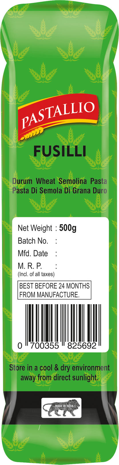 Pastallio Fusilli Pasta | 100% Durum Wheat Semolina | No Maida | Spiral Shape Pasta | Ideal for Gravy, Salads & Soups | Vegetarian | Pack of 2 x 500g Packs (1kg Total)