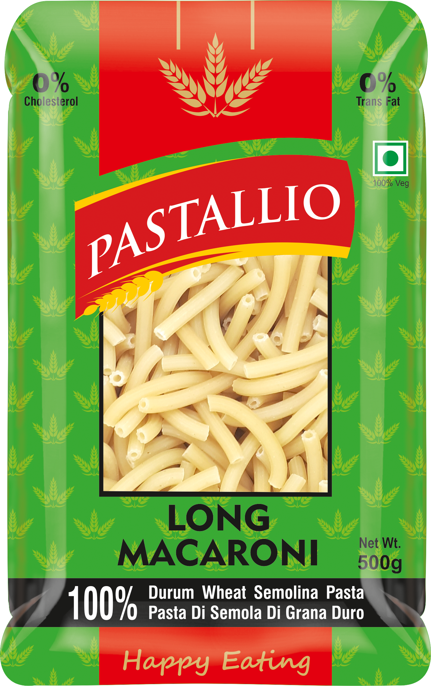 Pastallio Long Macaroni Rigati Pasta – 100% Durum Wheat Semolina | No Maida | No Additives | High in Protein & Fibre – 2 Packs of 500g (1kg Total)