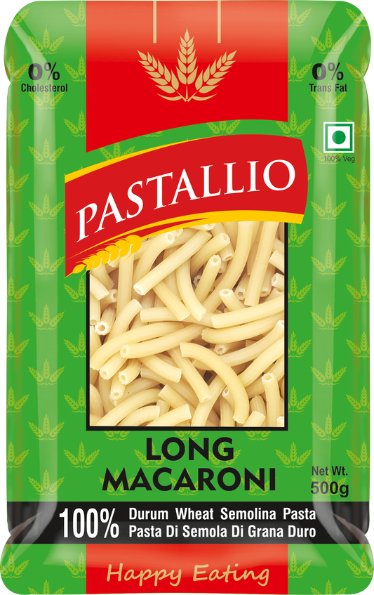 Pastallio Long Macaroni Rigati Pasta – 100% Durum Wheat Semolina | No Maida | No Additives | High in Protein & Fibre – 2 Packs of 500g (1kg Total)