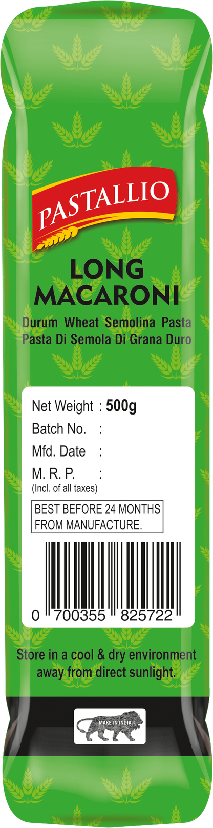 Pastallio Long Macaroni Rigati Pasta – 100% Durum Wheat Semolina | No Maida | No Additives | High in Protein & Fibre – 2 Packs of 500g (1kg Total)