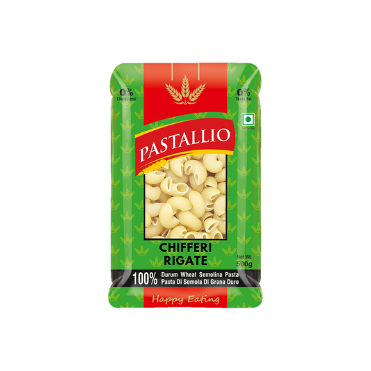 Pastallio Chifferi Rigati Pasta | 100% Durum Wheat Semolina | Pipette/Lumache Shape | Healthy Vegetarian Pasta | Ideal for thick Gravy & Sauces | Pack of 2 x 500g (1kg Total)