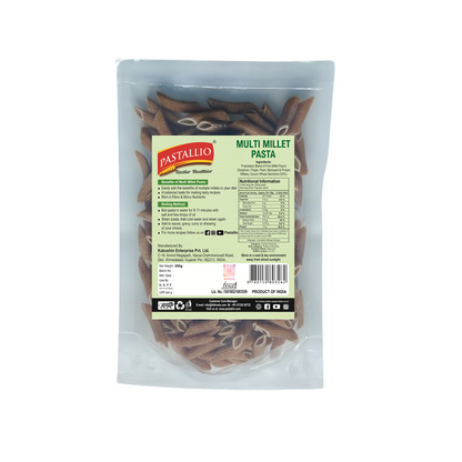Pastallio Multi Millet Pasta | Penne Rigati (2 Pack 200g) Made of Five Positive Millet Flours (Sorghum, Finger, Pearl, Barnyard & Prosso Millets) with Durum Wheat Semolina | No Maida | Vegan | High Fibre | Protein Rich | Healthy Millet Pasta