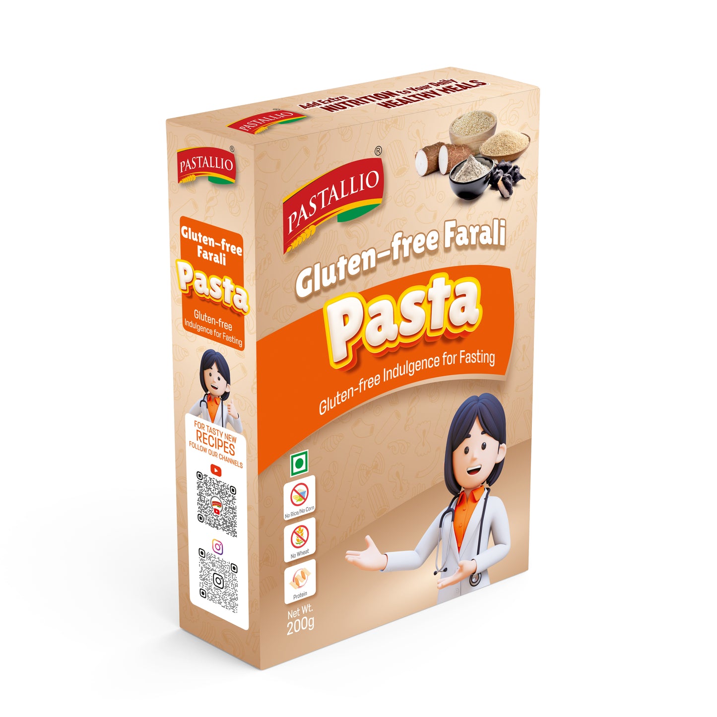 Pastallio Farali Pasta - Gluten Free | Rich in Amaranth, Millet, Tapioca & Water Chestnut Flours | (2 Pack Of 200g) | Fasting Friendly | Satvik | Vegetarian | No Maida | Healthy Pasta for Navratri & Vrat