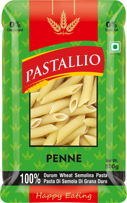 Pastallio Penne Rigate Pasta | 100% Durum Wheat Semolina | No Maida | Pack of 2 x 500g Packs (1kg Total)