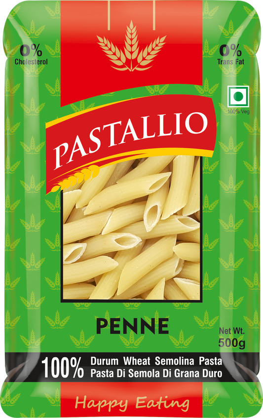 Pastallio Penne Rigate Pasta | 100% Durum Wheat Semolina | No Maida | Pack of 2 x 500g Packs (1kg Total)