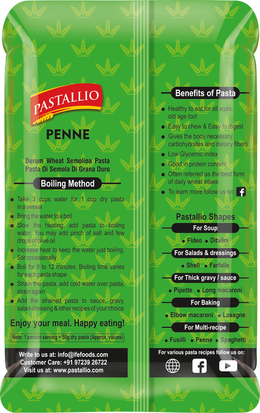 Pastallio Penne Rigate Pasta | 100% Durum Wheat Semolina | No Maida | Pack of 2 x 500g Packs (1kg Total) view 2
