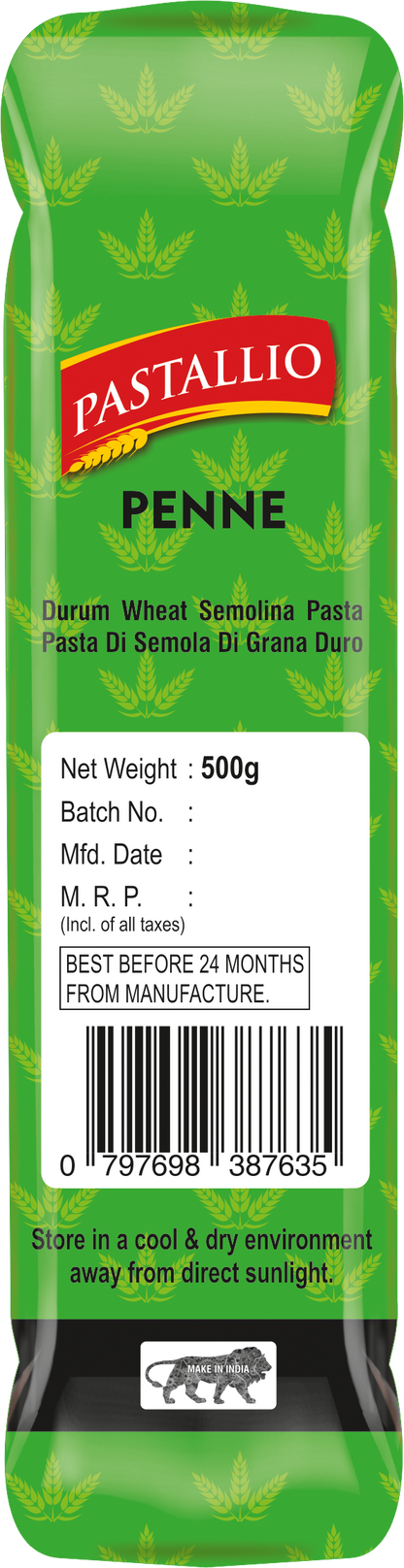 Pastallio Penne Rigate Pasta | 100% Durum Wheat Semolina | No Maida | Pack of 2 x 500g Packs (1kg Total)
