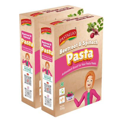Pastallio Beetroot & Spinach Pasta made of Natural and Pure Beetroot powder and Spinach powder with Durum Wheat semolina (2 Pack of 200g)