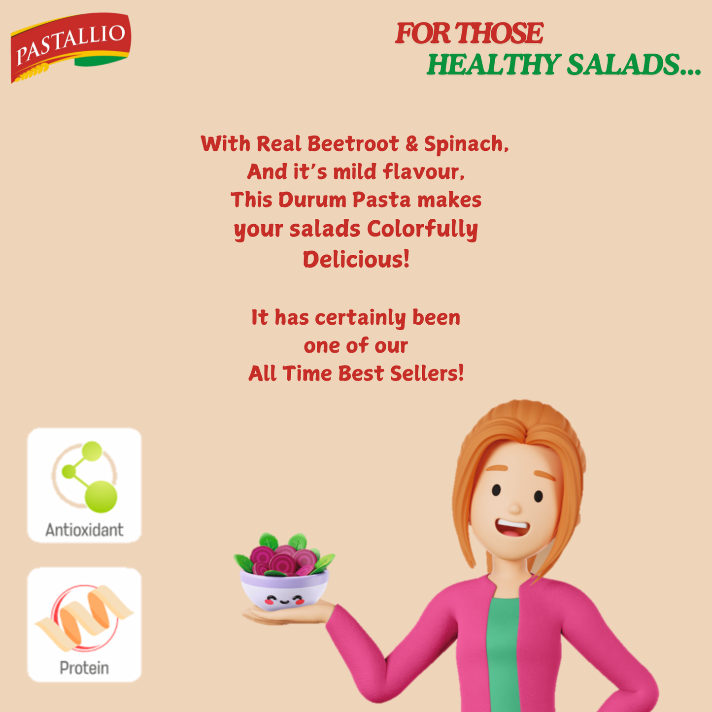 Pastallio Beetroot & Spinach Pasta made of Natural and Pure Beetroot powder and Spinach powder with Durum Wheat semolina (2 Pack of 200g)
