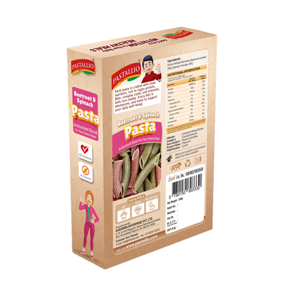 Pastallio Beetroot & Spinach Pasta made of Natural and Pure Beetroot powder and Spinach powder with Durum Wheat semolina (2 Pack of 200g)