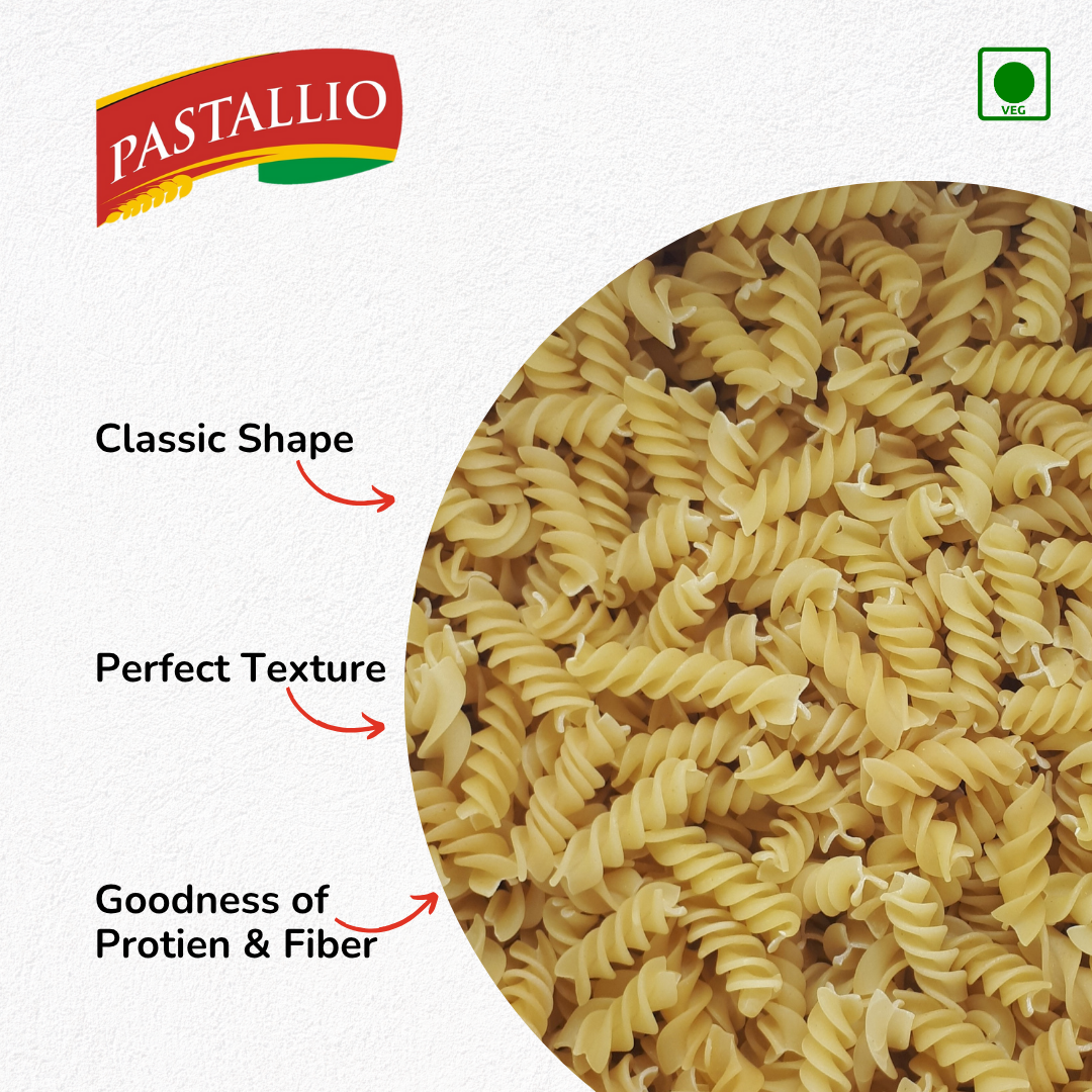 Pastallio Fusilli Pasta | 100% Durum Wheat Semolina | No Maida | Spiral Shape Pasta | Ideal for Gravy, Salads & Soups | Vegetarian | Pack of 2 x 500g Packs (1kg Total)