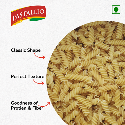 Pastallio Fusilli Pasta | 100% Durum Wheat Semolina | No Maida | Spiral Shape Pasta | Ideal for Gravy, Salads & Soups | Vegetarian | Pack of 2 x 500g Packs (1kg Total)