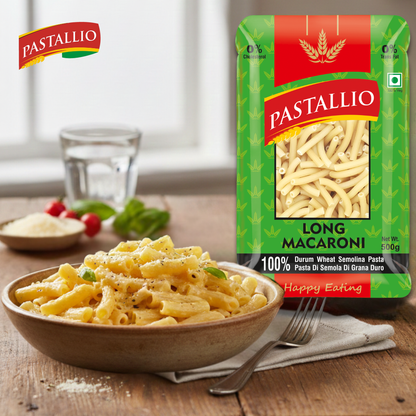 Pastallio Long Macaroni Rigati Pasta – 100% Durum Wheat Semolina | No Maida | No Additives | High in Protein & Fibre – 2 Packs of 500g (1kg Total)