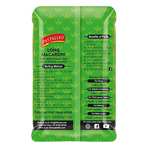 Pastallio Long Macaroni Rigati Pasta – 100% Durum Wheat Semolina | No Maida | No Additives | High in Protein & Fibre – 2 Packs of 500g (1kg Total)