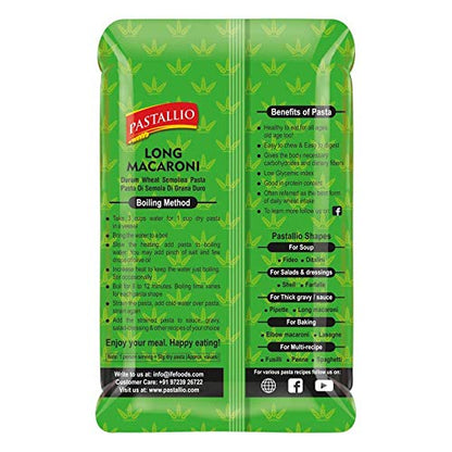 Pastallio Long Macaroni Rigati Pasta – 100% Durum Wheat Semolina | No Maida | No Additives | High in Protein & Fibre – 2 Packs of 500g (1kg Total)