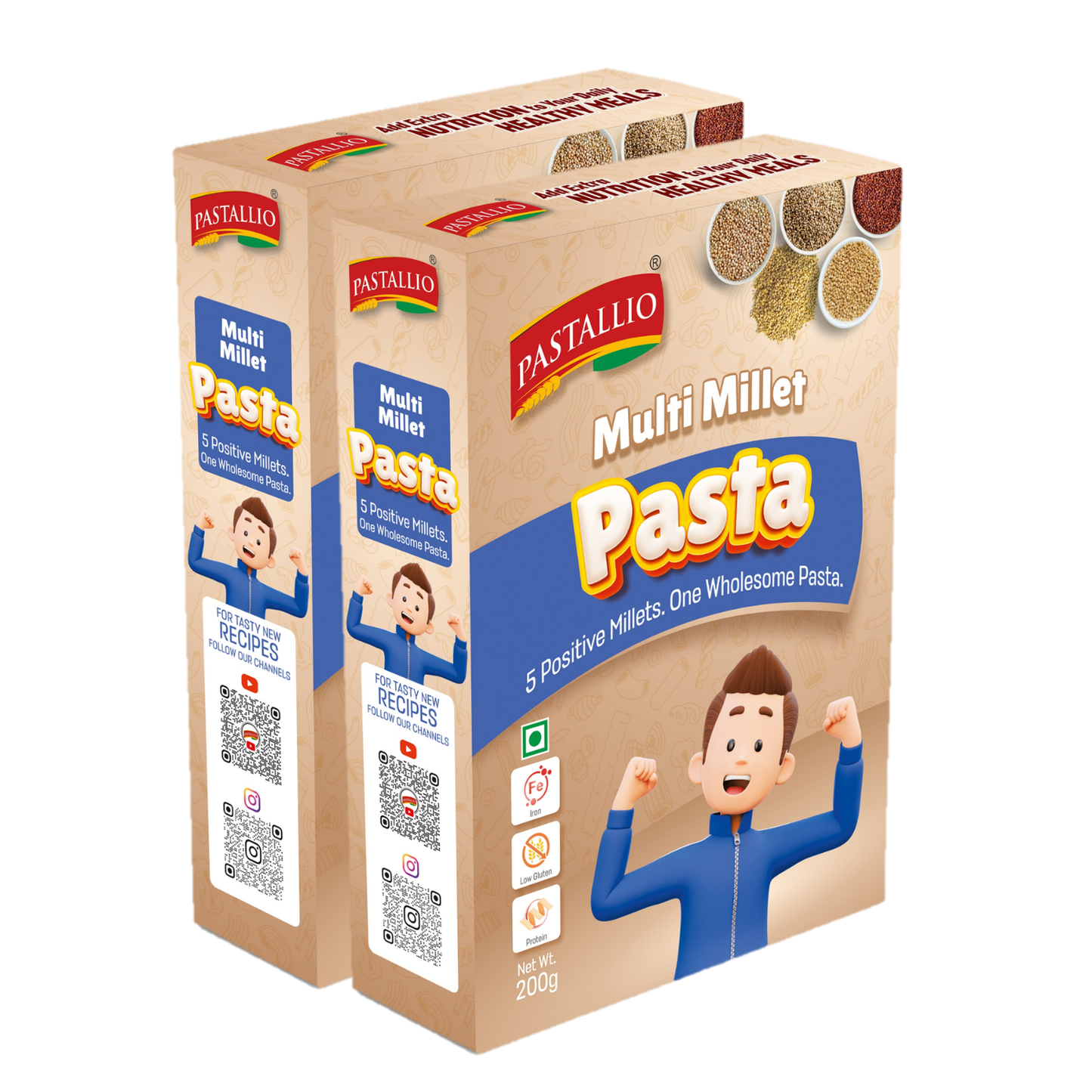 Pastallio Multi Millet Penne Pasta (2×200g) – Made with 5 Positive Millets | Vegan, No Maida & High Fibre