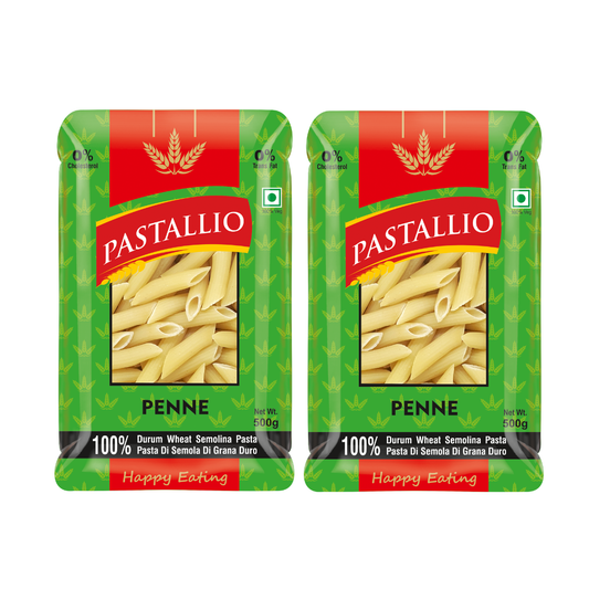 Pastallio Penne Rigate Pasta | 100% Durum Wheat Semolina | No Maida | Pack of 2 x 500g Packs (1kg Total)