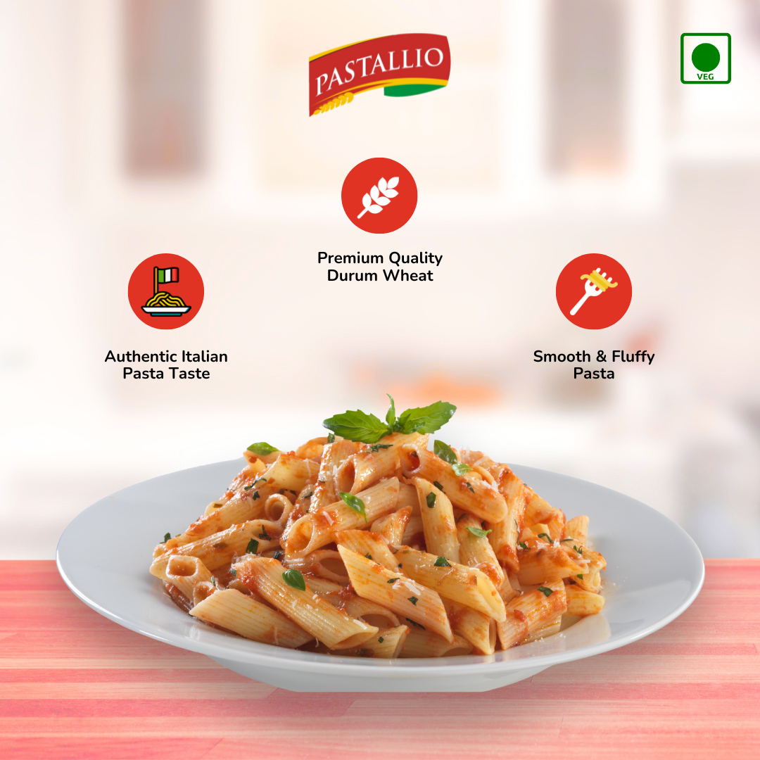 Pastallio Penne Rigate Pasta | 100% Durum Wheat Semolina | No Maida | Pack of 2 x 500g Packs (1kg Total)
