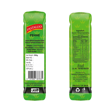Pastallio Penne Rigate Pasta | 100% Durum Wheat Semolina | No Maida | Pack of 2 x 500g Packs (1kg Total)