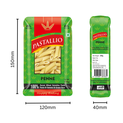 Pastallio Penne Rigate Pasta | 100% Durum Wheat Semolina | No Maida | Pack of 2 x 500g Packs (1kg Total)