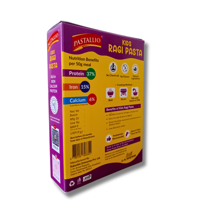 Pastallio Kids Ragi Pasta | Pack of 5 x 100g | Made with Ragi Flour (Finger Millet) & Durum Wheat Semolina | High in Protein, Calcium & Iron | No Maida | Healthy Millet Pasta for Kids | 100% Vegetarian