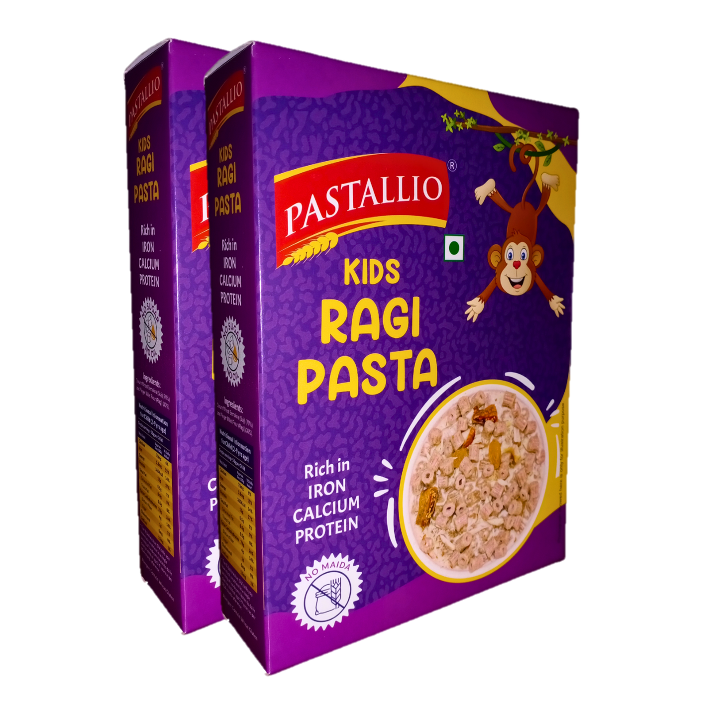 Pastallio Kids Ragi Pasta | Pack of 5 x 100g | Made with Ragi Flour (Finger Millet) & Durum Wheat Semolina | High in Protein, Calcium & Iron | No Maida | Healthy Millet Pasta for Kids | 100% Vegetarian