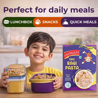 Pastallio Kids Ragi Pasta | Pack of 5 x 100g | Made with Ragi Flour (Finger Millet) & Durum Wheat Semolina | High in Protein, Calcium & Iron | No Maida | Healthy Millet Pasta for Kids | 100% Vegetarian