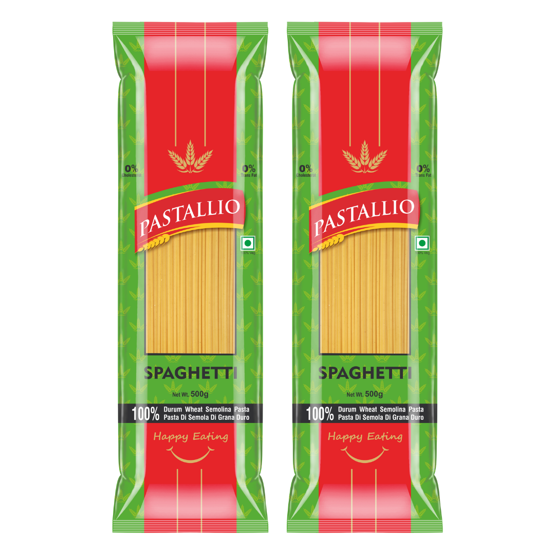Pastallio 100% Durum Wheat Semolina Spaghetti Pasta | Pack of 2 x 500g | No Maida | High Protein | Vegetarian | Ideal for Red Sauce, White Sauce & Aglio e Olio Recipes