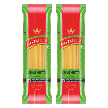 Pastallio 100% Durum Wheat Semolina Spaghetti Pasta | Pack of 2 x 500g | No Maida | High Protein | Vegetarian | Ideal for Red Sauce, White Sauce & Aglio e Olio Recipes