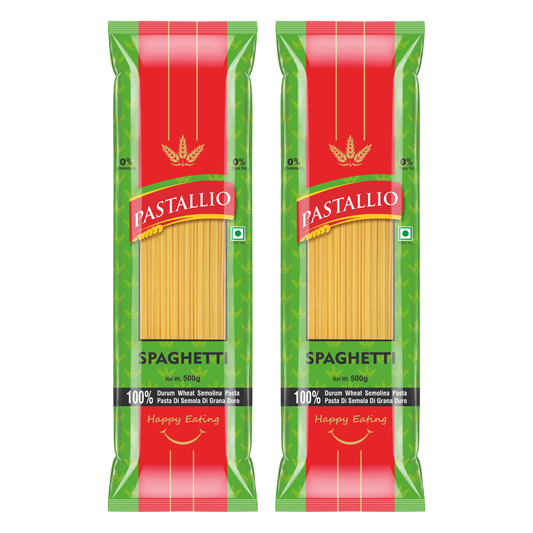 Pastallio 100% Durum Wheat Semolina Spaghetti Pasta | Pack of 2 x 500g | No Maida | High Protein | Vegetarian | Ideal for Red Sauce, White Sauce & Aglio e Olio Recipes